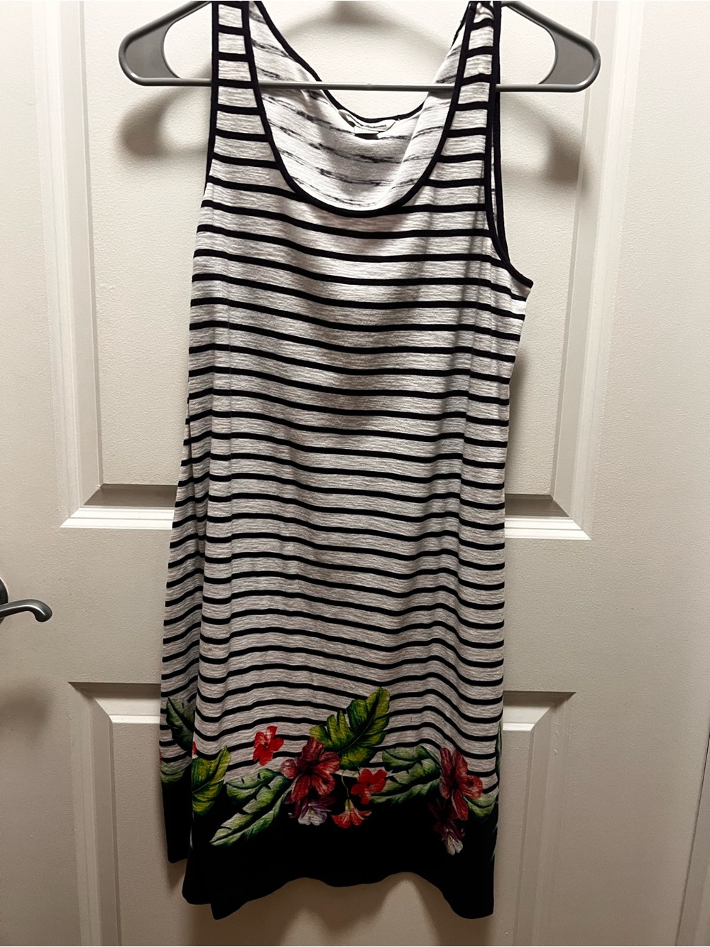 Tommy Bahama Navy and White Striped Swim Coverup with Tropical Floral Hem